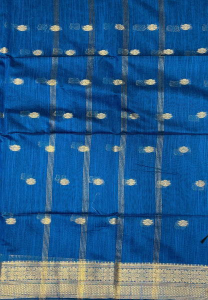 Cotton Saree-Sulphat Blue In Floral Zari Stripe Border