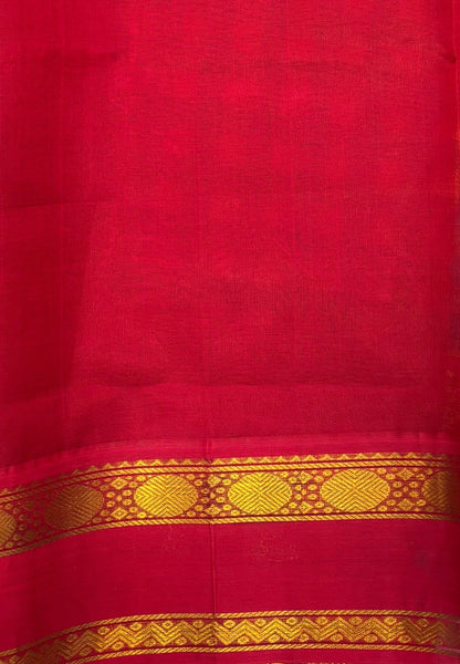 Pure Silk Cotton Saree–Ramar Green in Checked Zari with Contrast Border