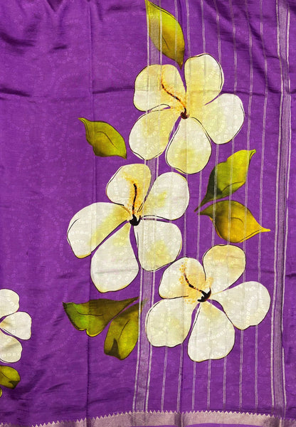 Pure Mangalgiri Silk Saree-Purple in Floral Print with Small Border