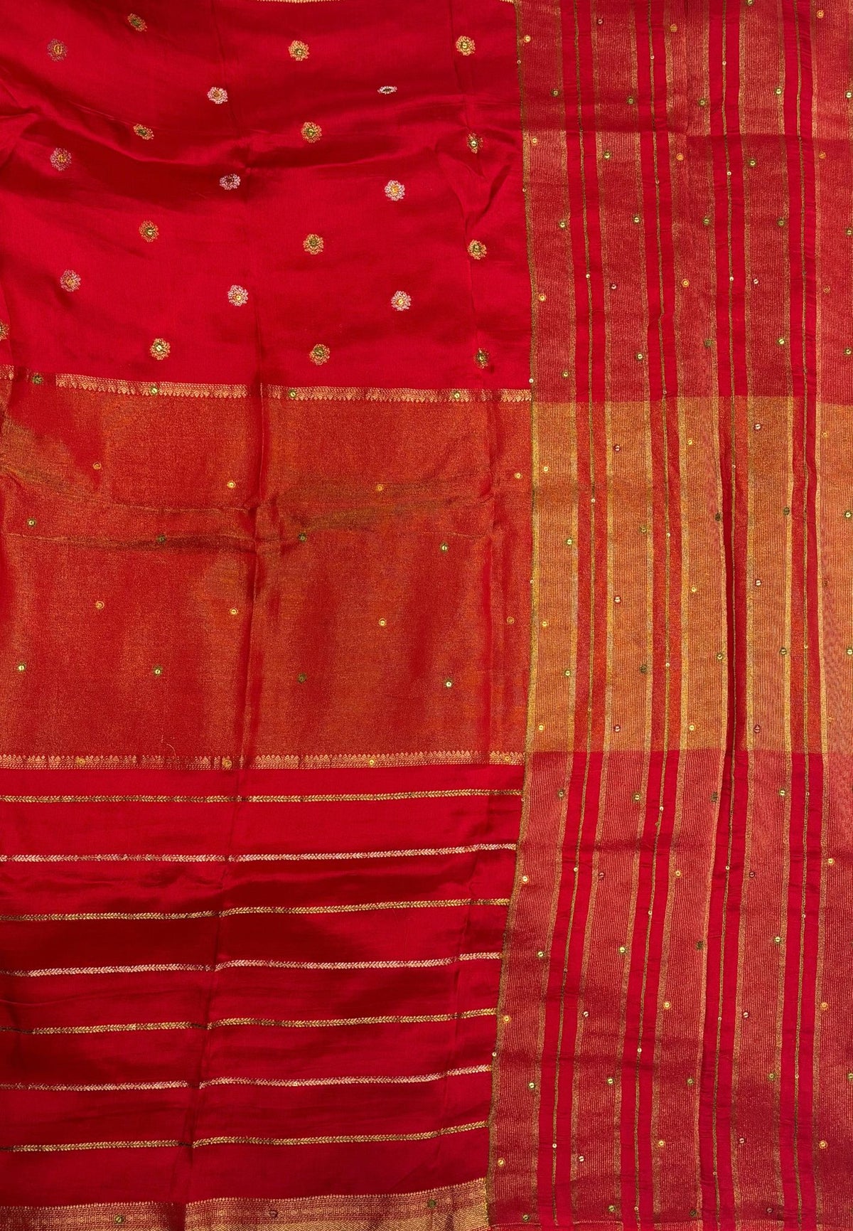 Viscose Saree-Red In Multi-Line Zari Border