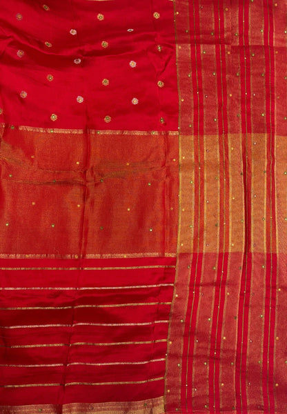 Viscose Saree-Red In Multi-Line Zari Border