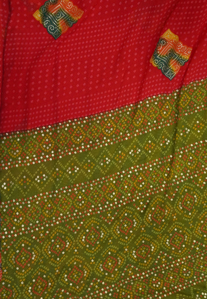 Chiffon Saree-Red in Diamond Bandhini Pattern