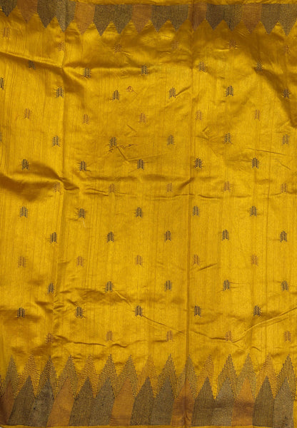 Tussar Saree-Mustard In Twin Tower Border