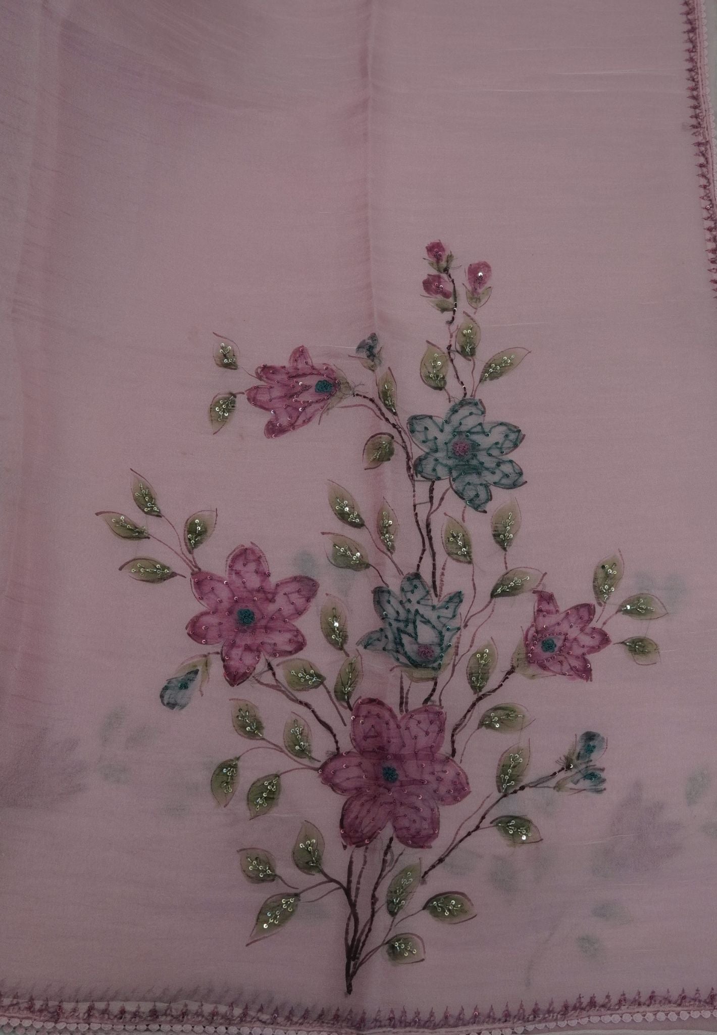 Crush Organza Saree-Dusky Pink with French Knot