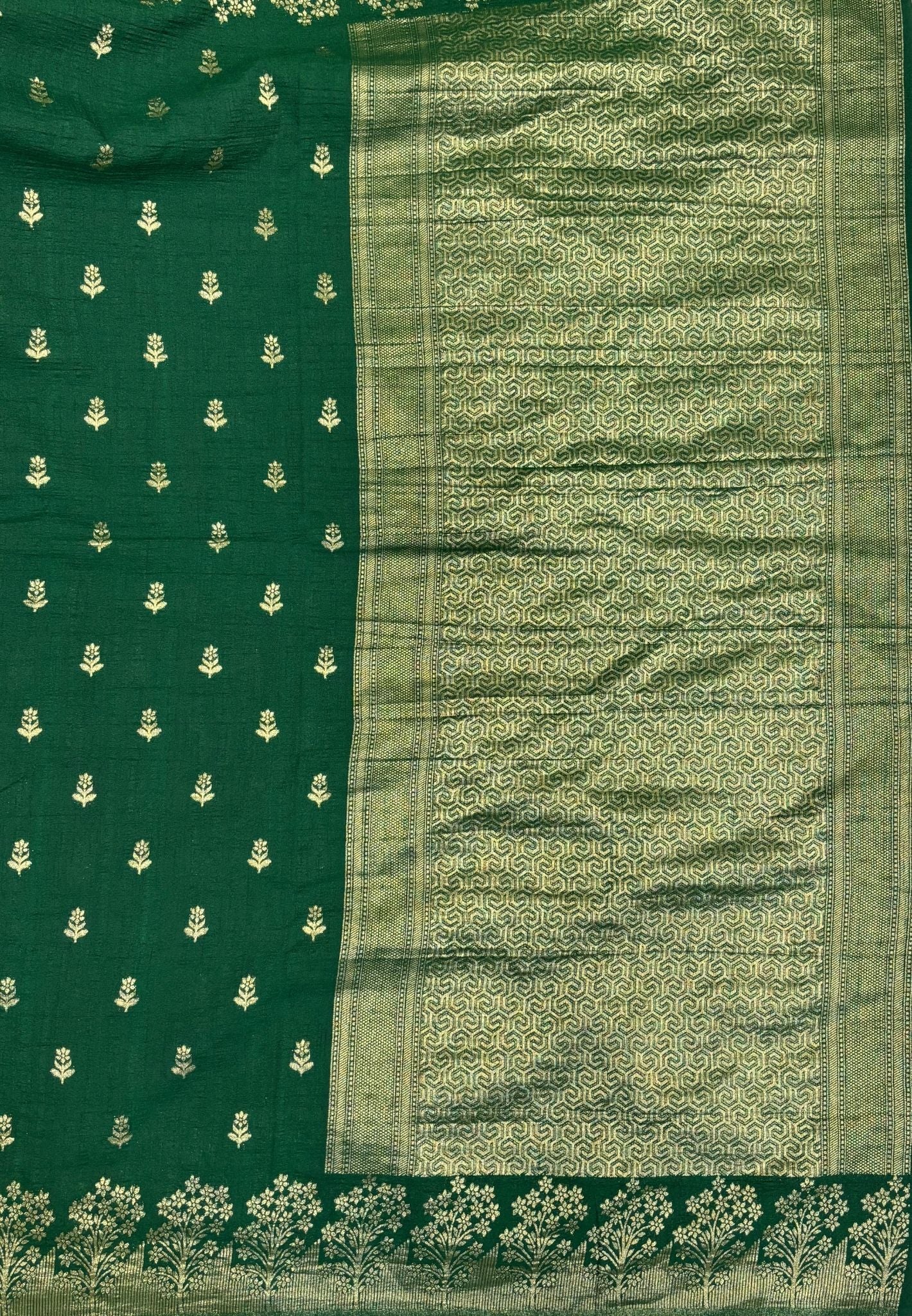 Banarasi Georgette Saree-Green With Tree Zari Border