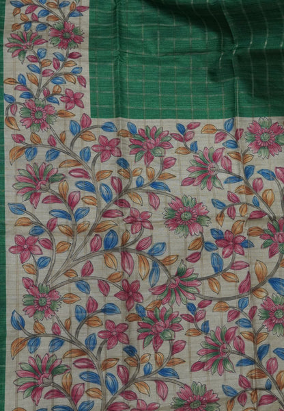 Semi Tussar Saree-Green