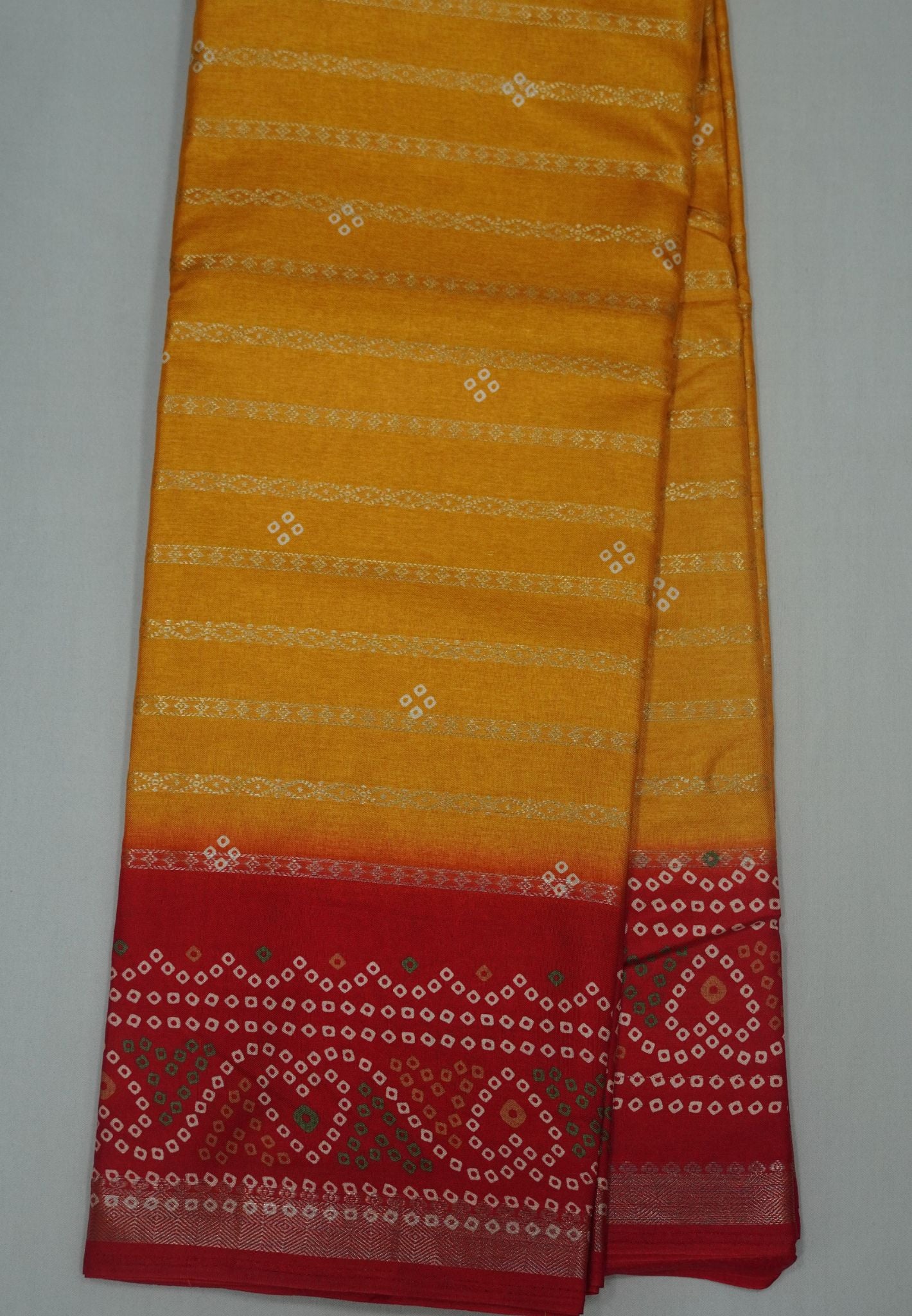Dola Silk Saree-Mustard with Bandhini Print