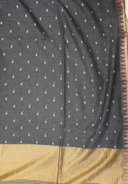 Handloom Cotton Saree-Greyish Blue With Delicate Woven Buttas