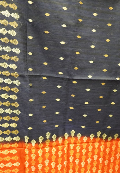 Semi  Tussar Saree - Navy Blue