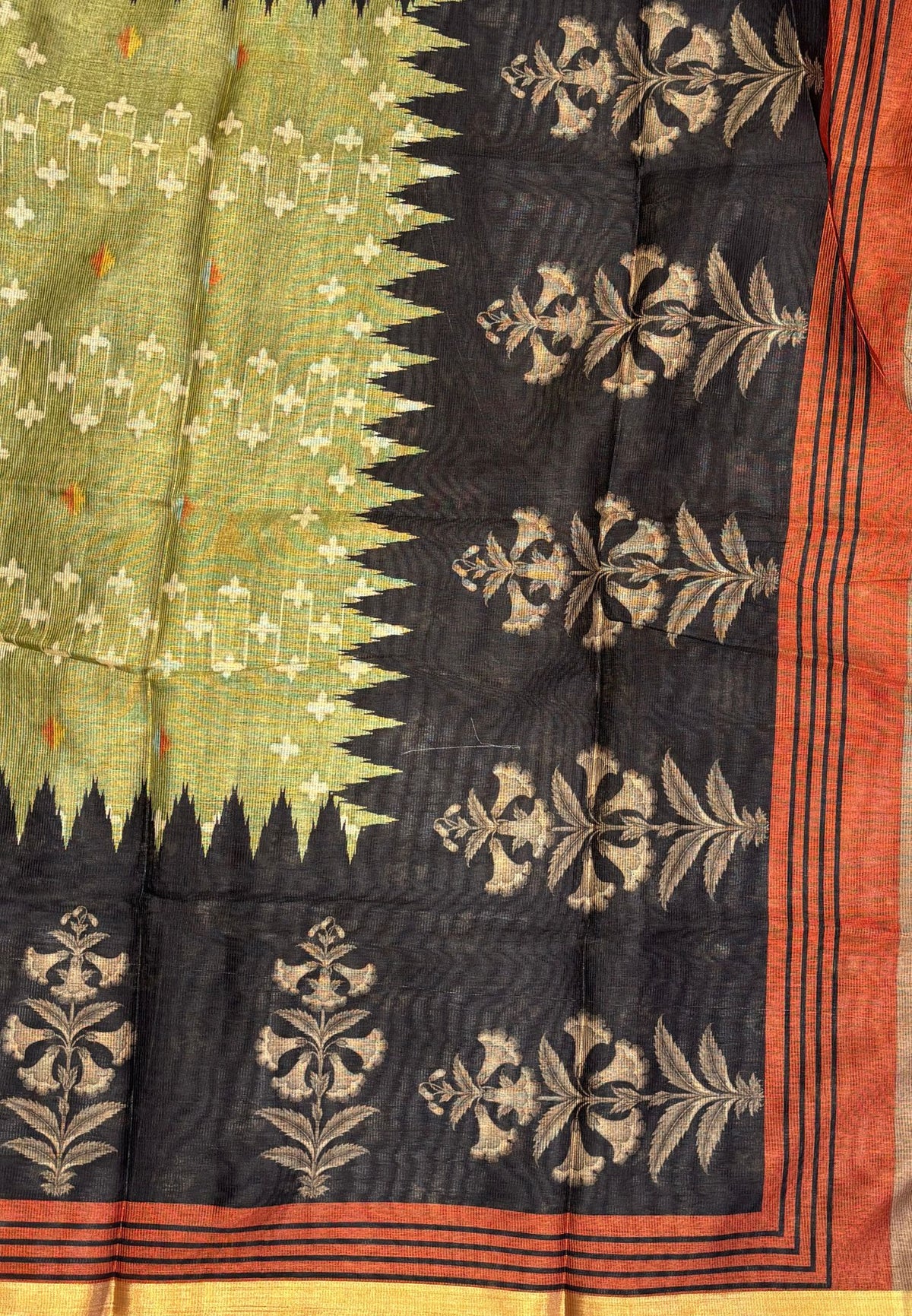Kota Saree-Olive Green In Multi-Stripe With Contrast Border
