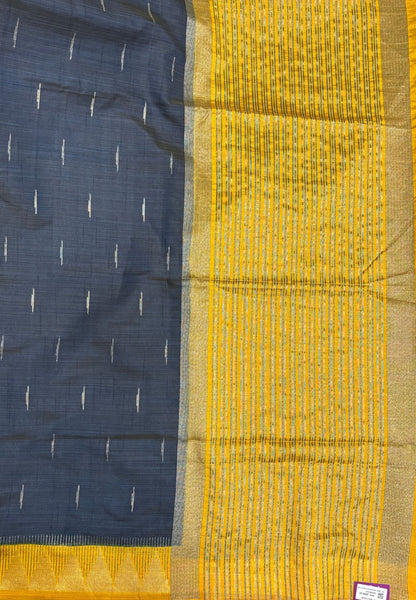 Semi Tussar Saree-Peacock Blue in Tower Pattern Border