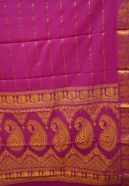 Sungudi Cotton Saree-Magenta with Veldhari Pattern & Rich Pallu