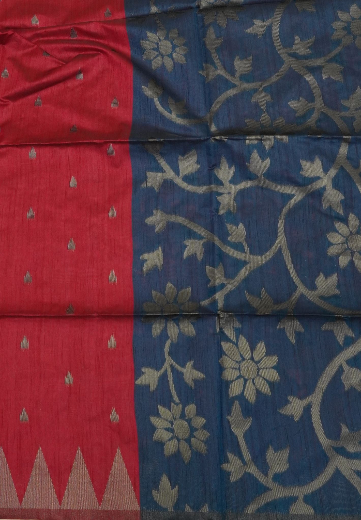 Semi Raw Silk Saree-Pink in Antique Silver Zari Butta with Tower Border