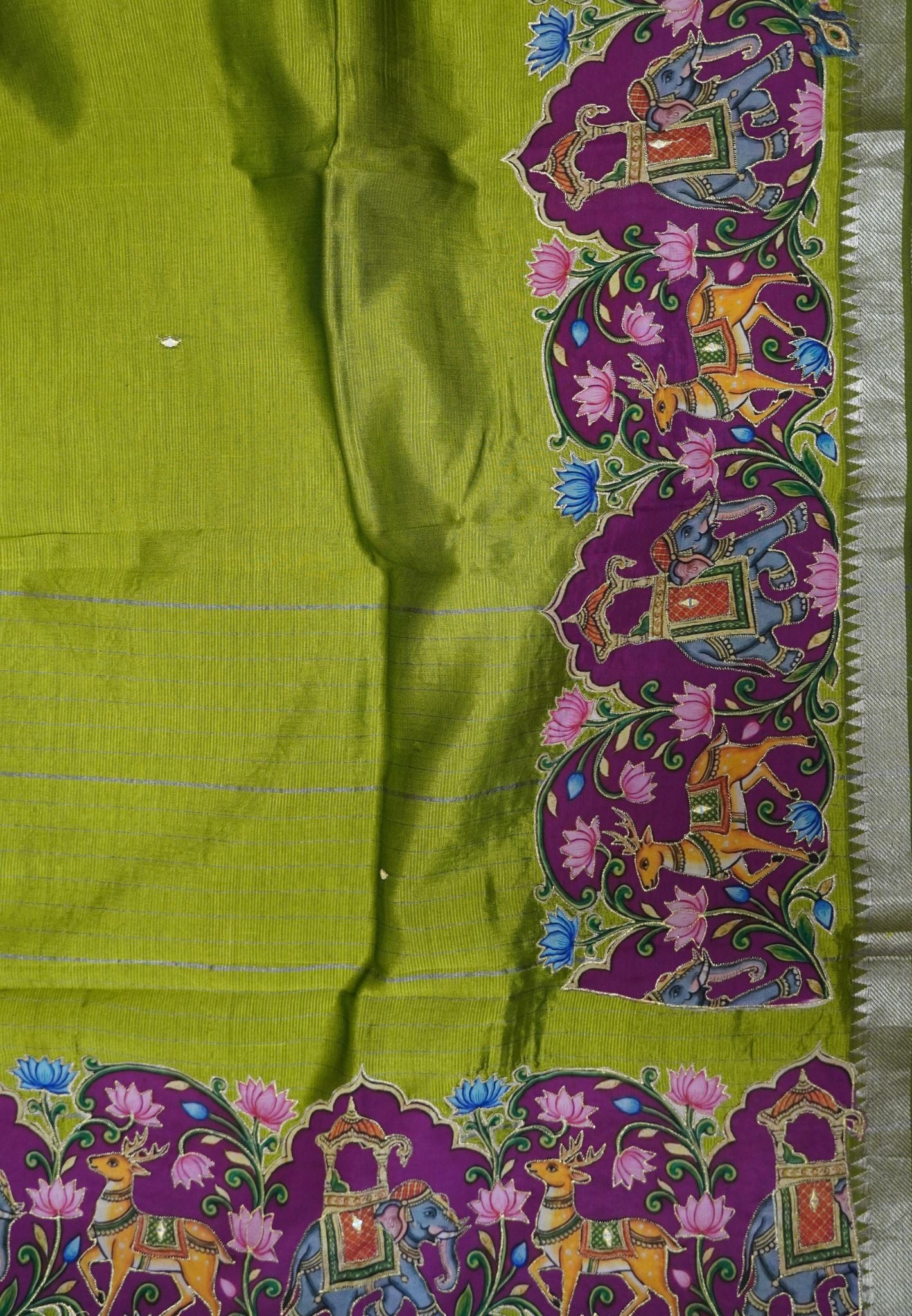 Pure Mangalgiri Silk Saree-Light Green with Appliqué Work