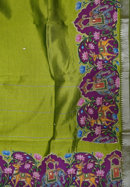 Pure Mangalgiri Silk Saree-Light Green with Appliqué Work