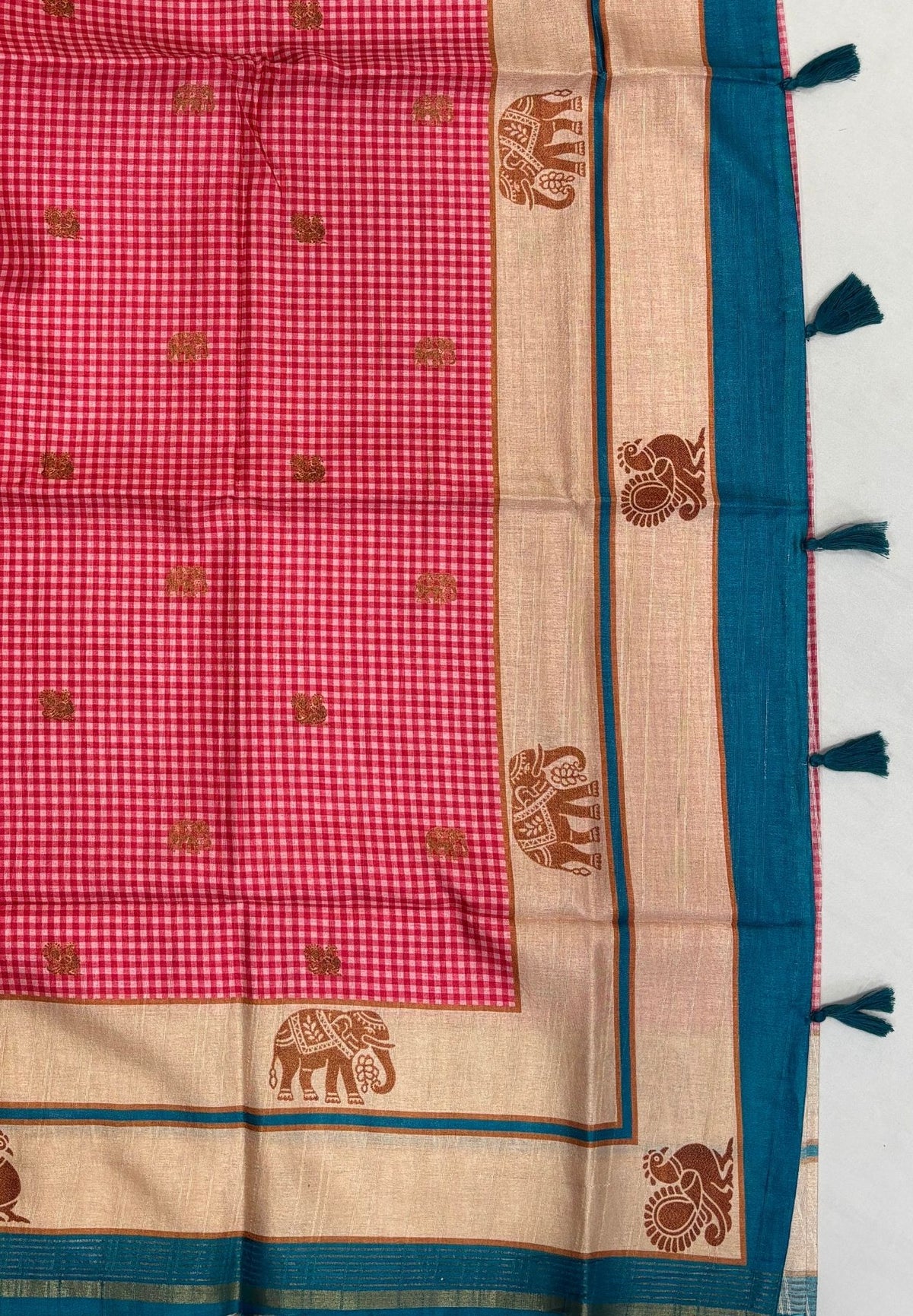 Semi Tussar Saree-Pink with Podi Kattam