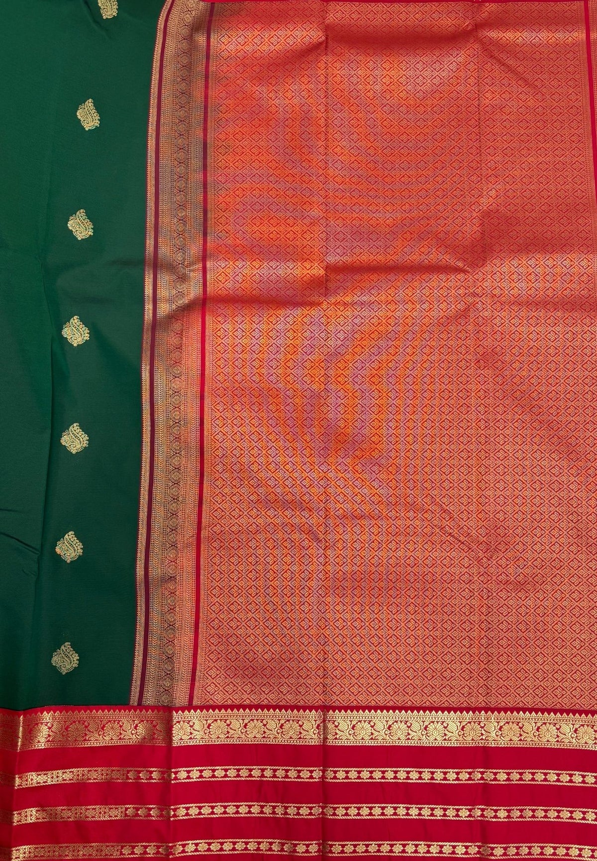Budget Kanchipuram Saree-Green with Contrast Border
