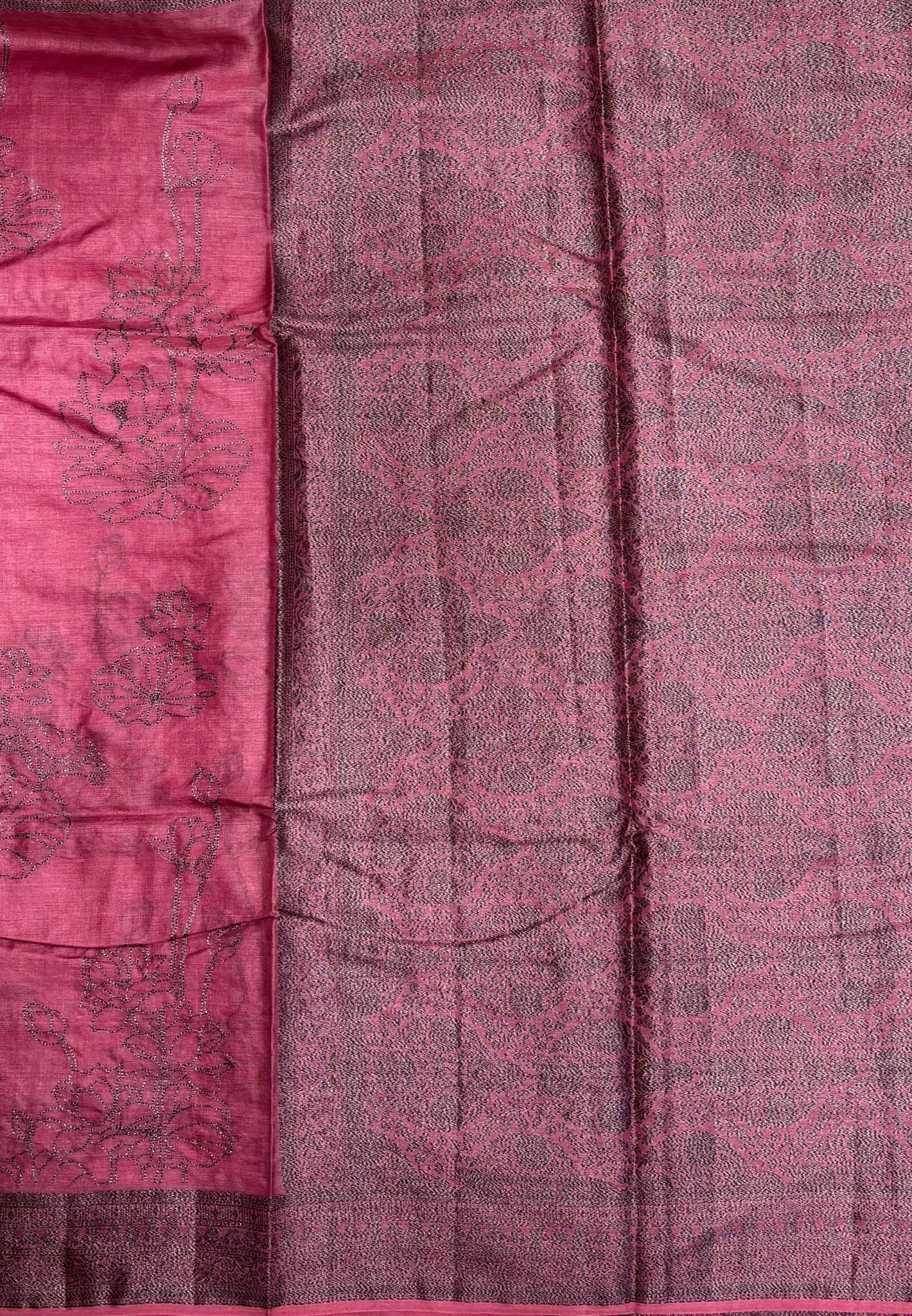 Tussar Saree-Dusky Rose In Glitter Floral Border