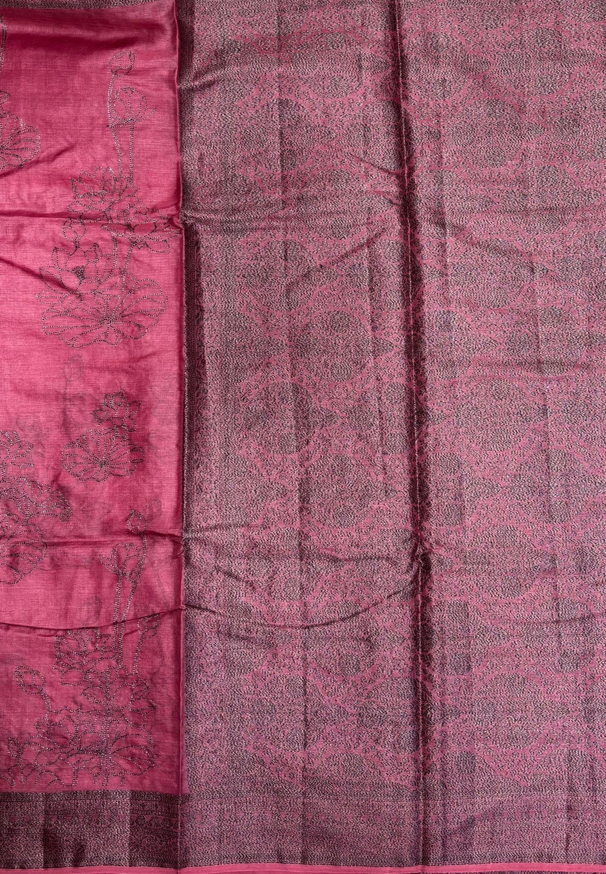 Tussar Saree-Dusky Rose In Glitter Floral Border