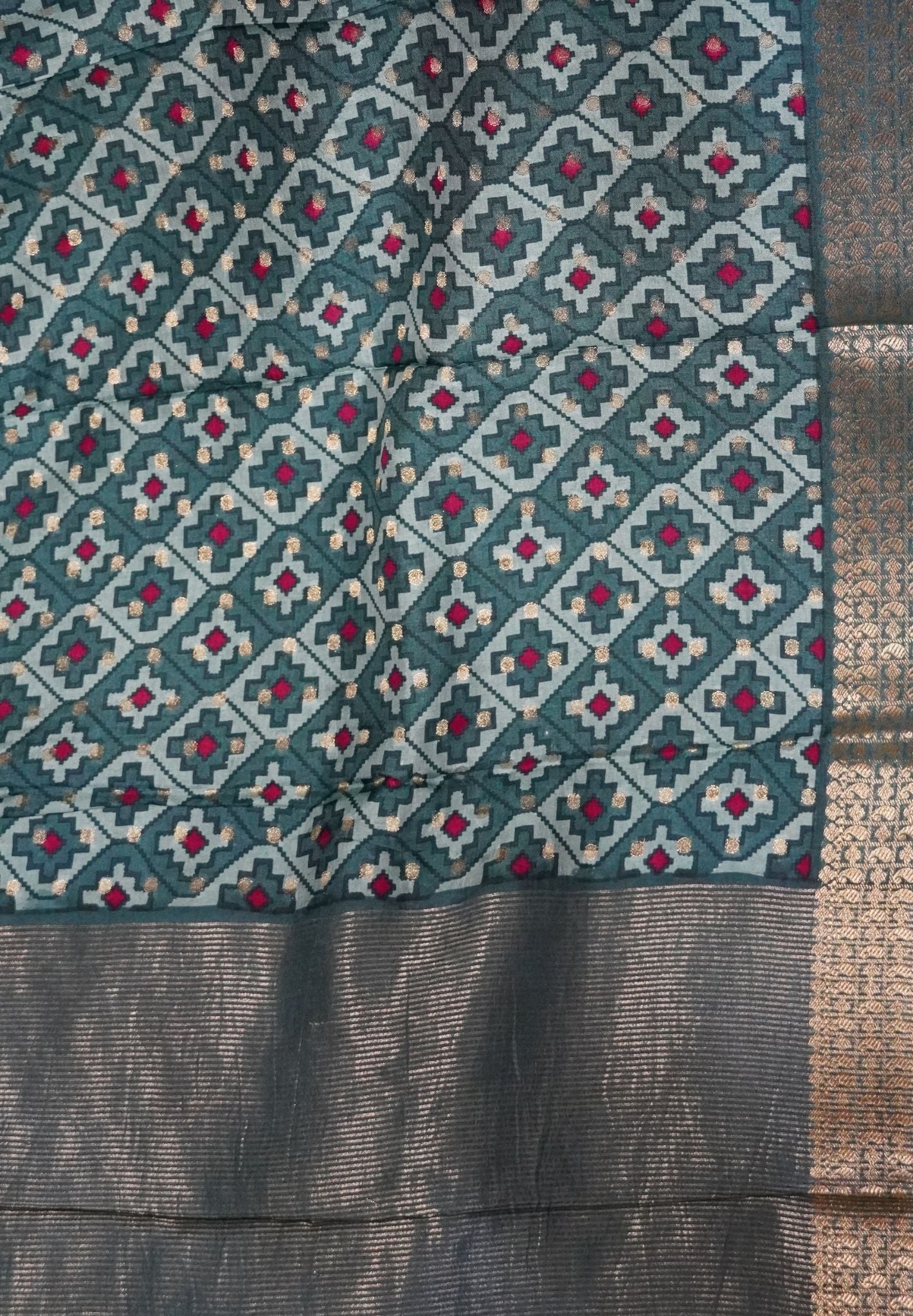Tussar Saree-Metallic Blue in Geometric Pattern