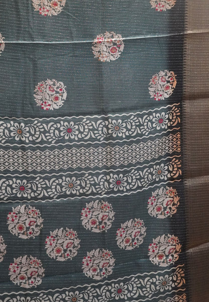 Semi Dola silk saree-Grey with zari lines