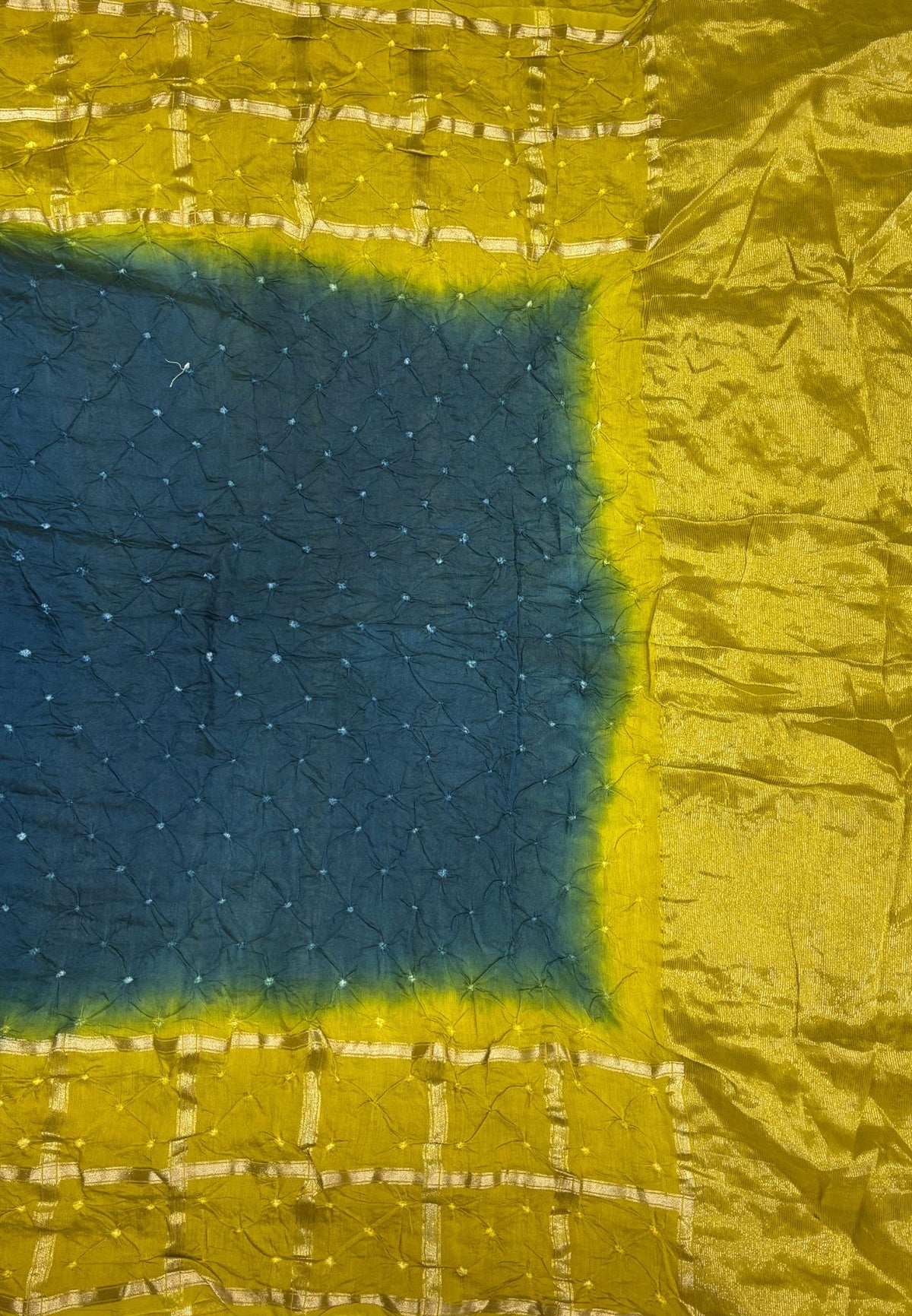 Banarasi Bandeji Saree-Peacock Blue in Zari Checks with Contrast Border