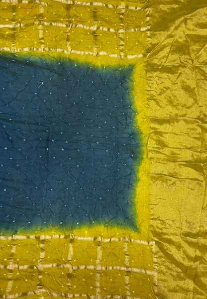 Banarasi Bandeji Saree-Peacock Blue in Zari Checks with Contrast Border