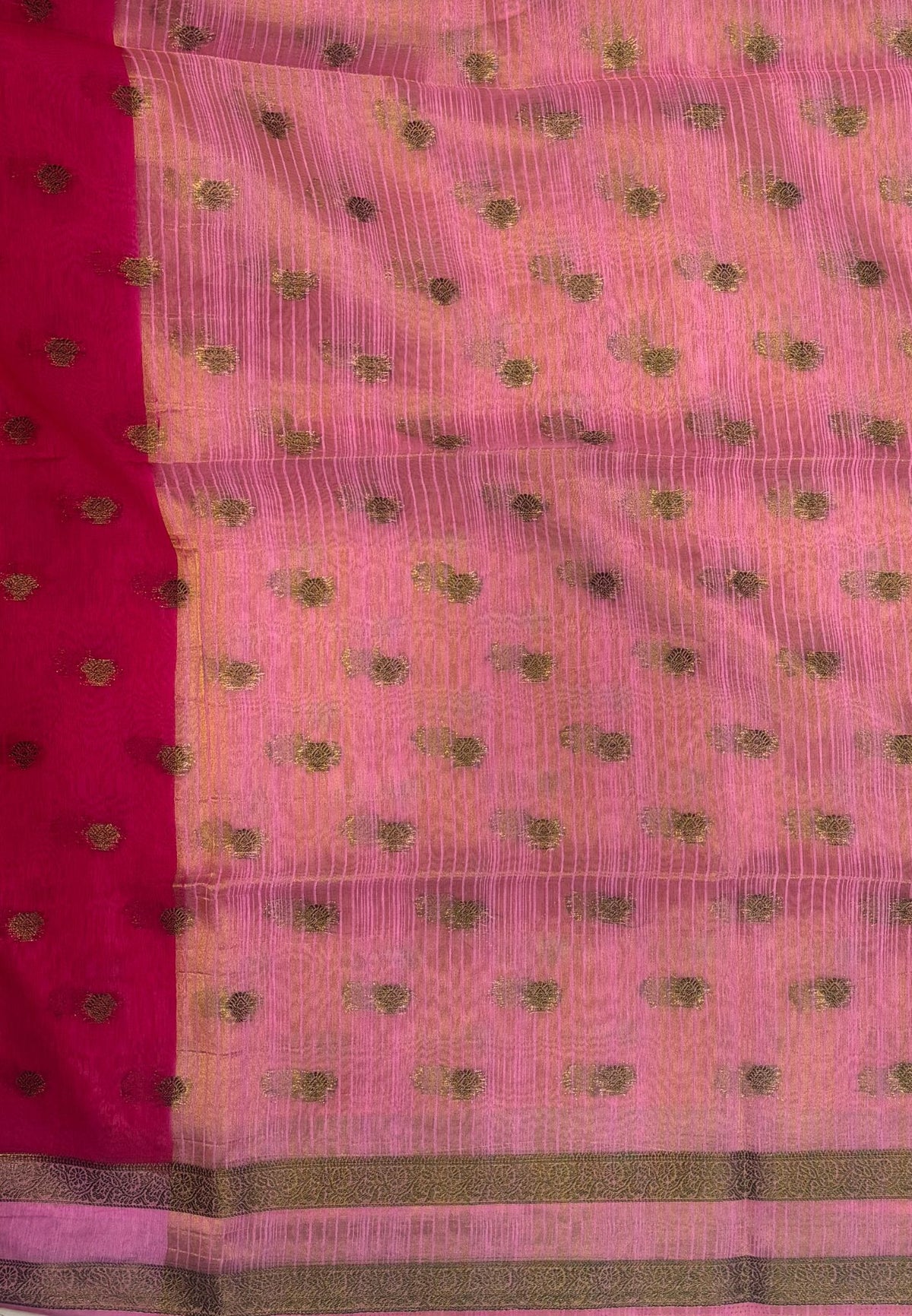 Soft Jute Saree-Rani Pink-Pink With Rettapet Border