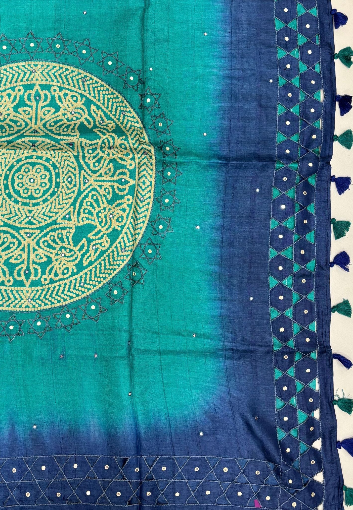 Pure Tussar Saree-Green In Diamond Lattice With Contrast Border