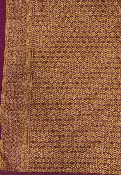 Banarasi Crepe Saree-Sandal in Mini Zari Butta with Retepet Border