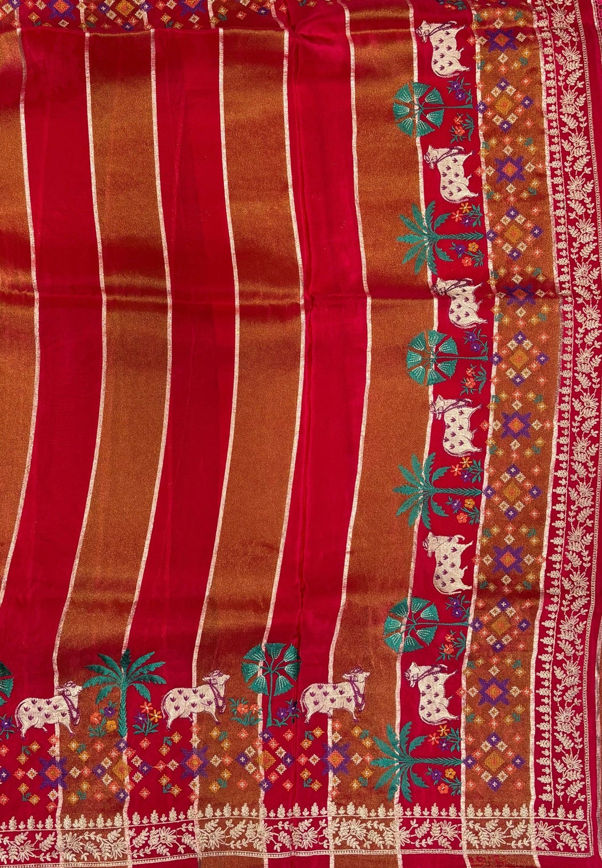 Satin Crepe Saree-Rani Pink In Komatha Floral Border