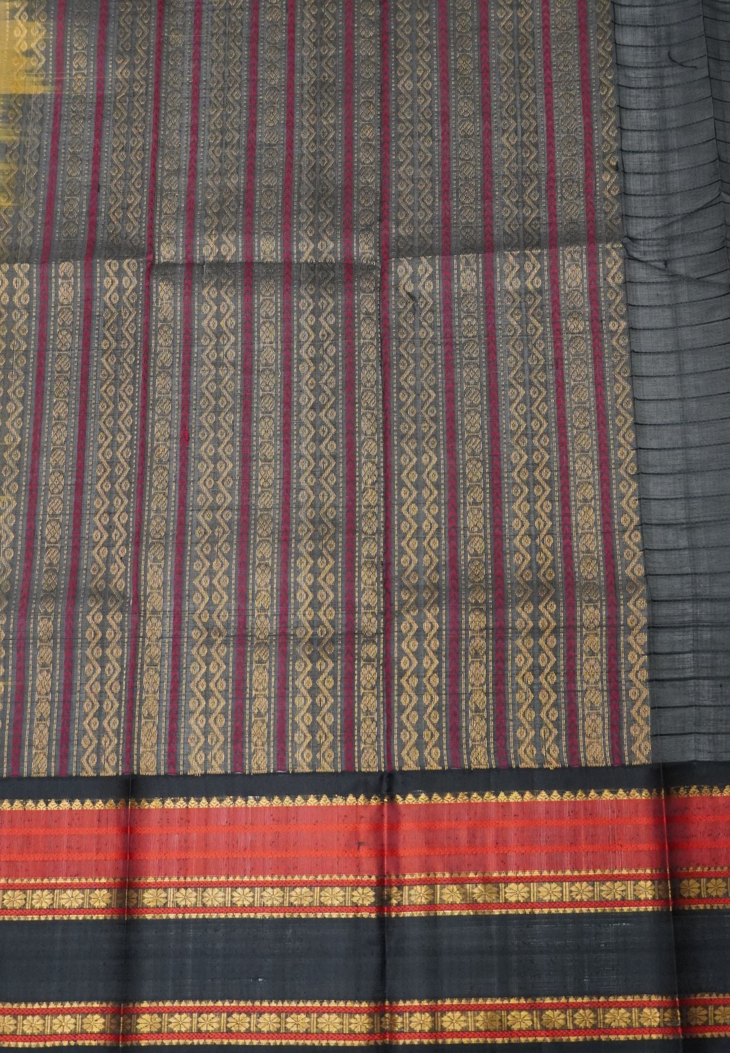 Pure Silk Cotton Saree –Yellow With Vintage Layered Zari Border