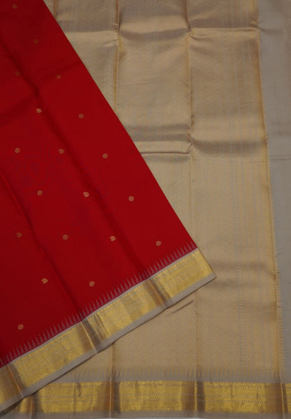 Pure Kanchipuram Silk Saree-Red with Contrast Border