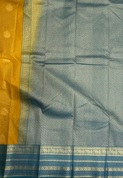 Budget Kanchipuram Saree-Yellow with Contrast Border