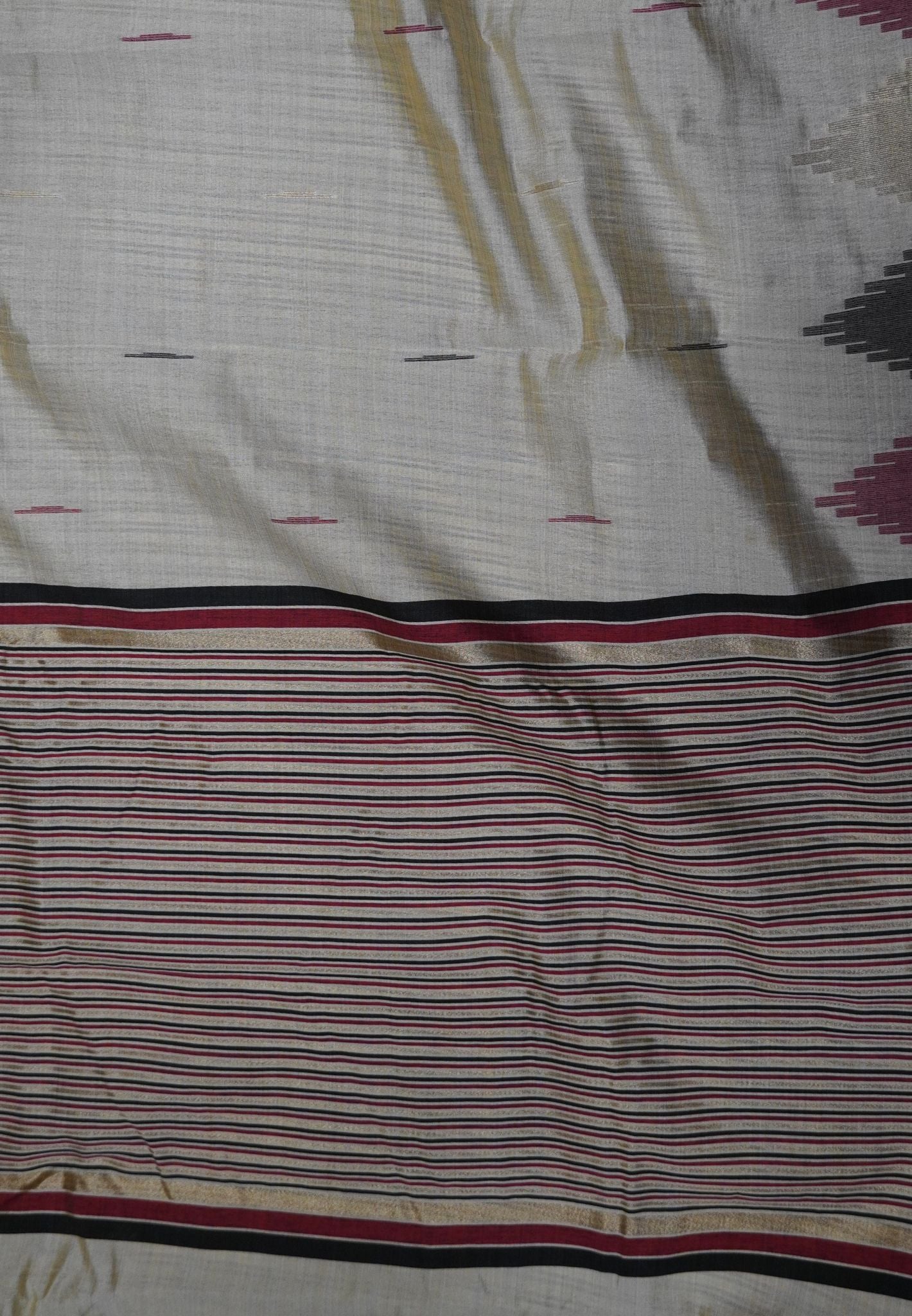 Semi Tussar Saree – Contemporary Temple Border Design – Beige
