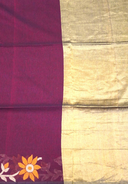 Handloom Cotton Saree-Maroon Jamdhani Border