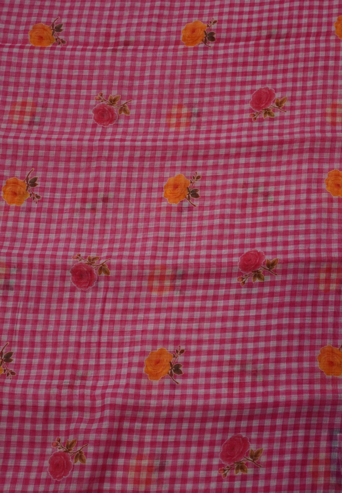 Linen Saree - Checks Pink