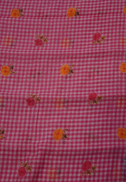 Linen Saree - Checks Pink