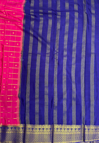 Viscose Saree-Rani Pink in Checked Zari Pattern Border