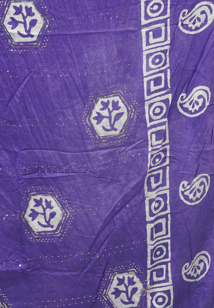 Batick Cotton Saree- Light Violet with Sequence Work