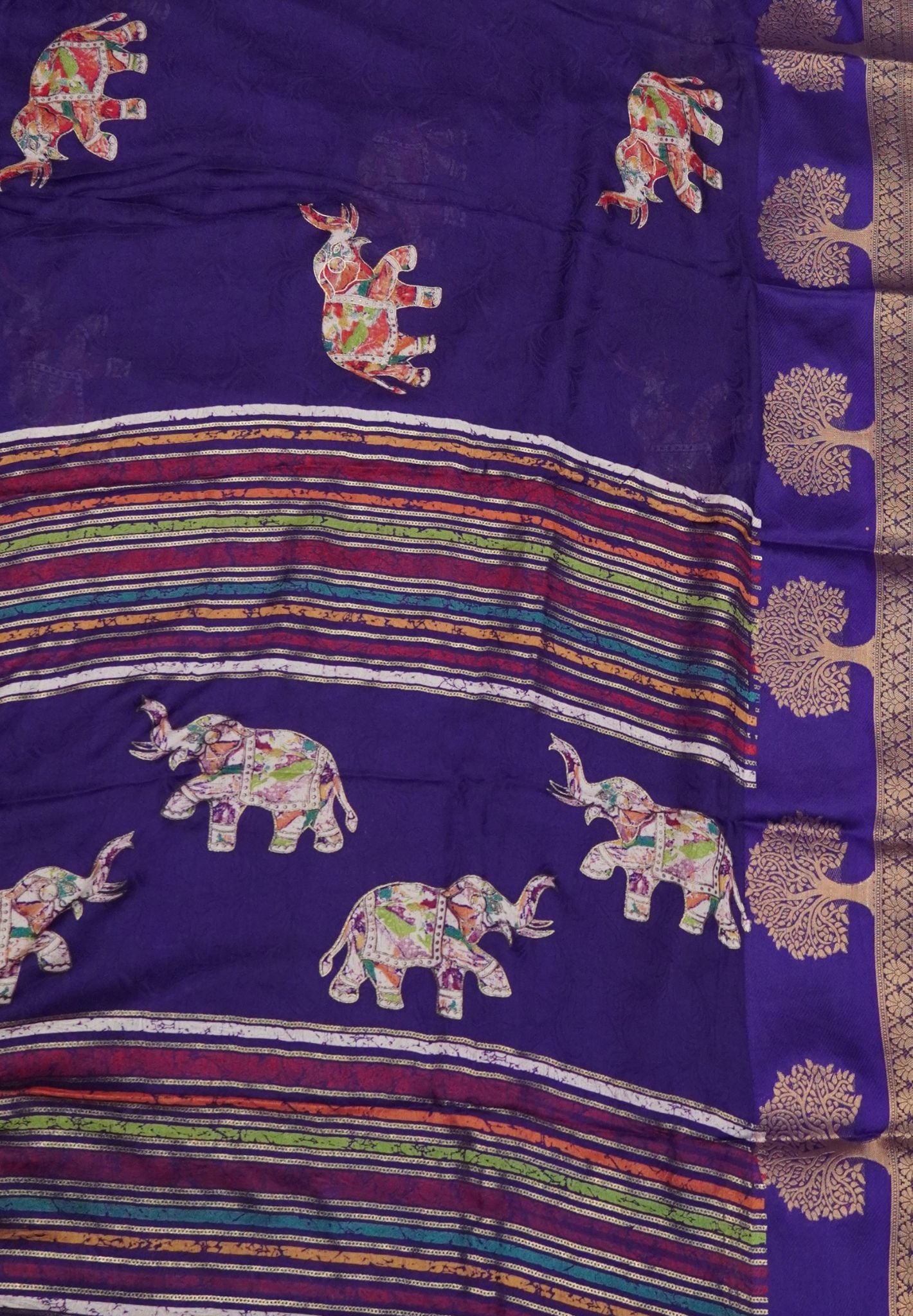 Chiffon Saree-Purple with Tree Zari