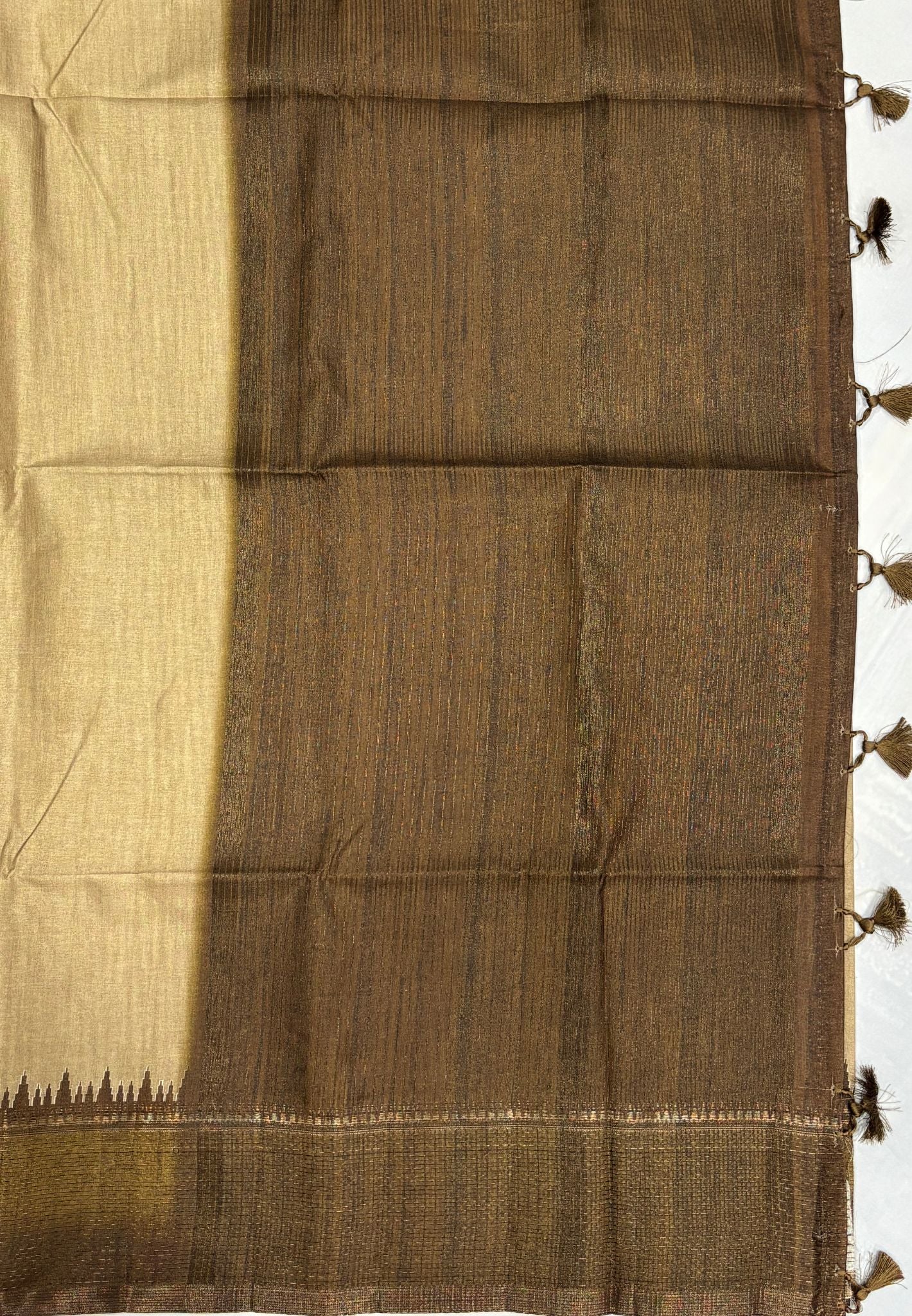Semi Tussar Saree-Sand Beige with Antique Zari Border