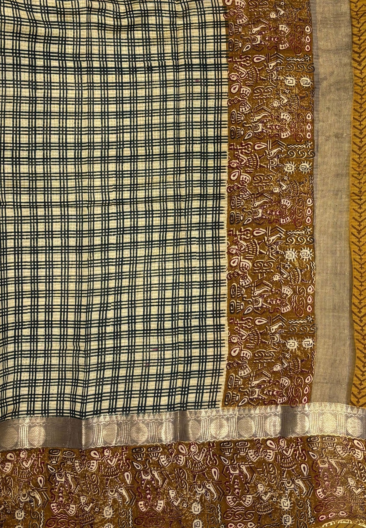 Pure Chanderi Saree-Dark Mustard In Linear Zari Border