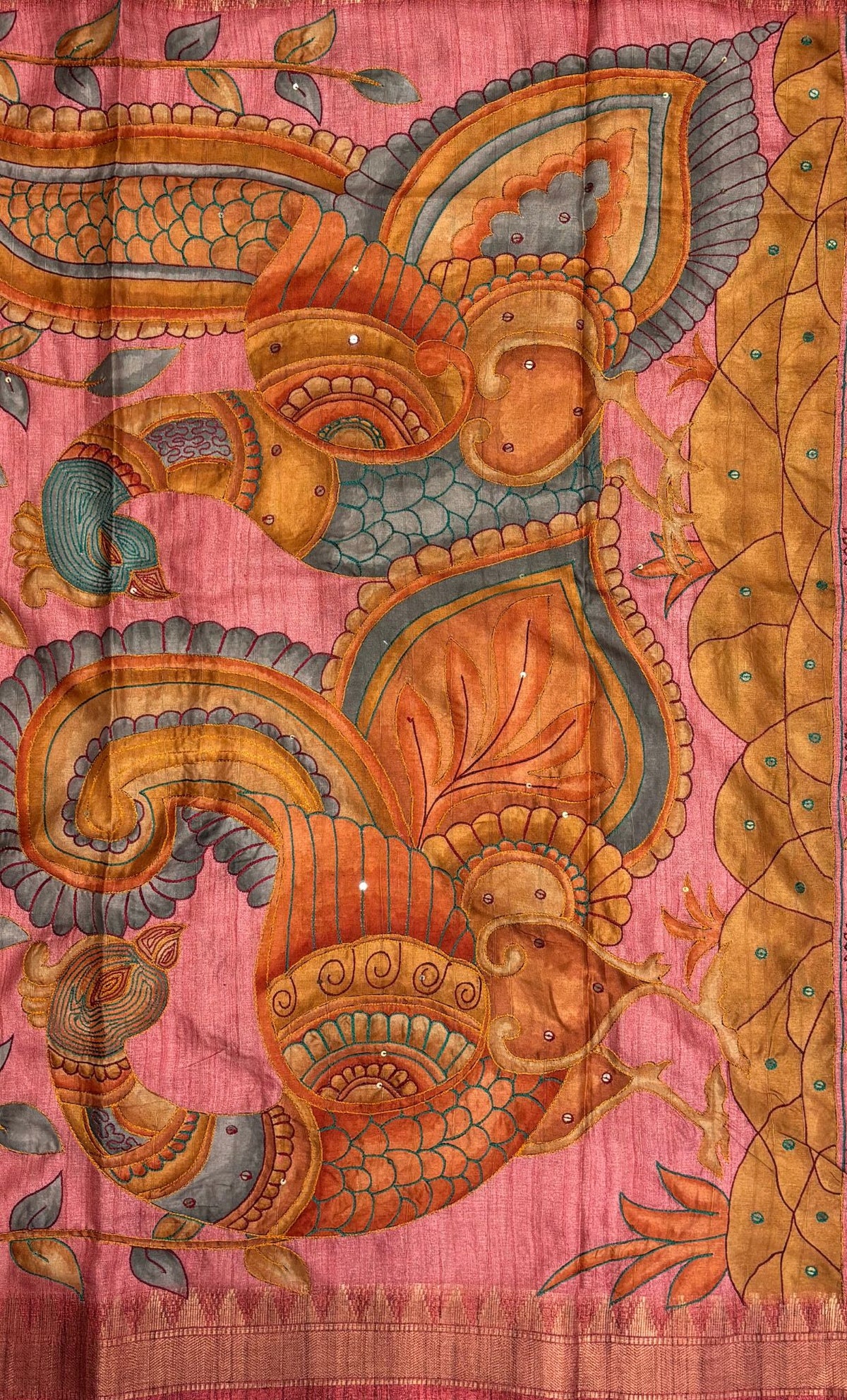 Semi Tussar Saree-Pink In Twin Peacock