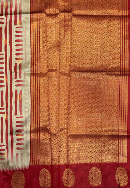Tussar Saree-Red In Medallion Zari Border