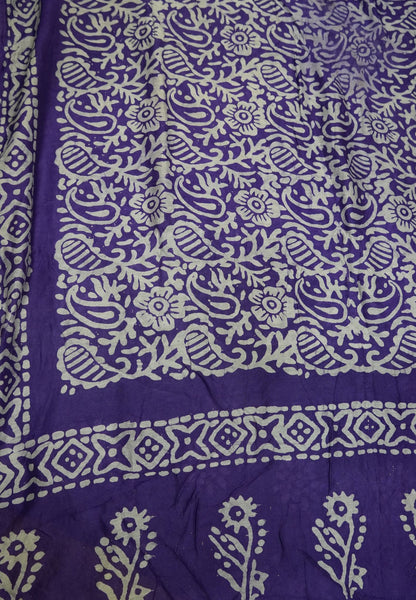 Batik Tussar Saree-Violet with Batik Print