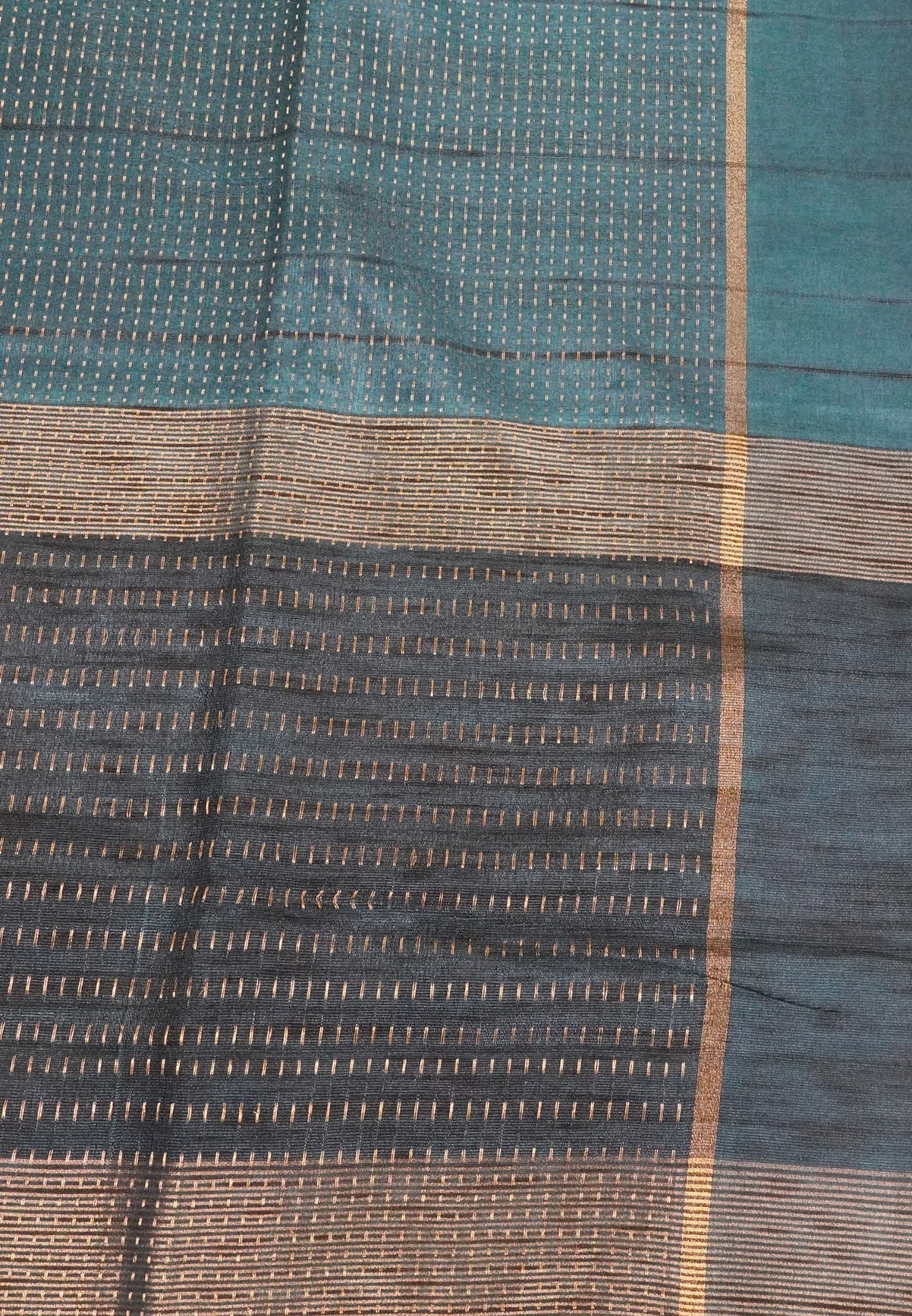 Matka Tussar Saree - Mini Zari Peacock Blue