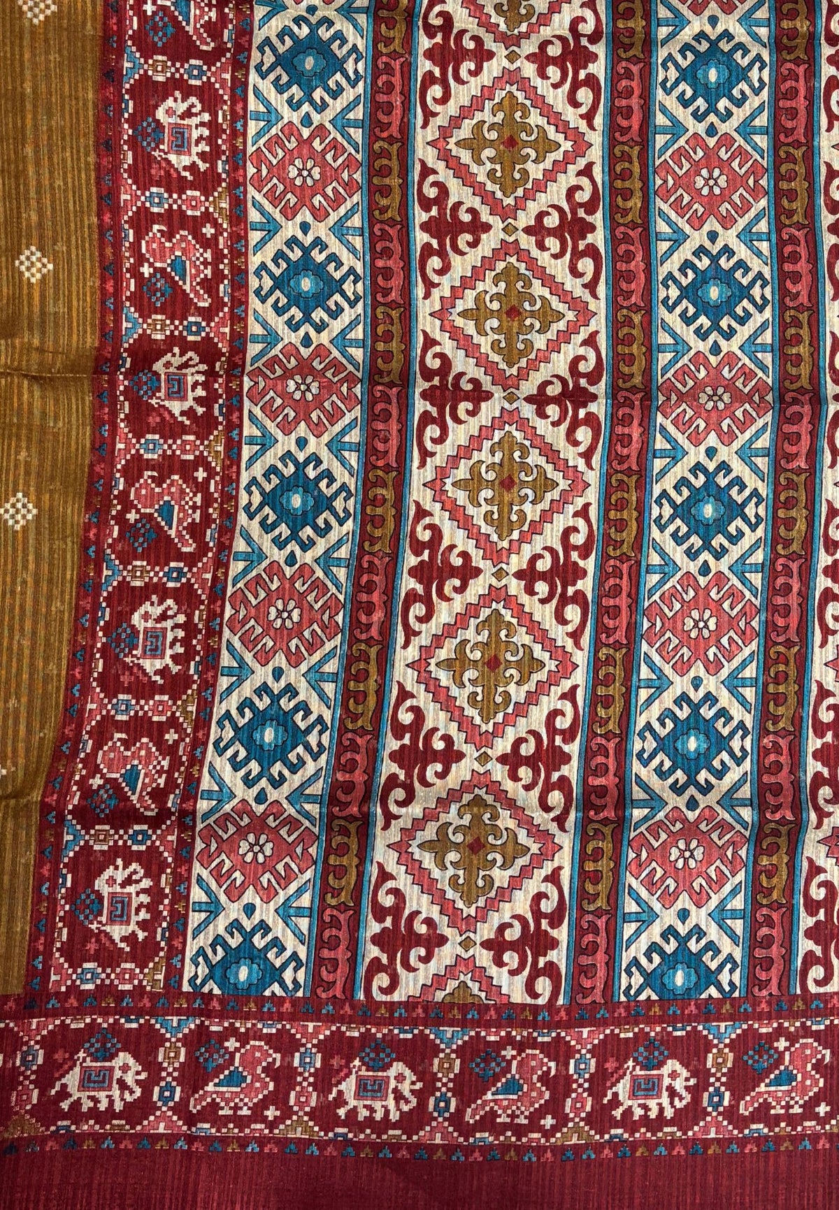 Jute Tussar Saree-Mustard In Patola Print Border