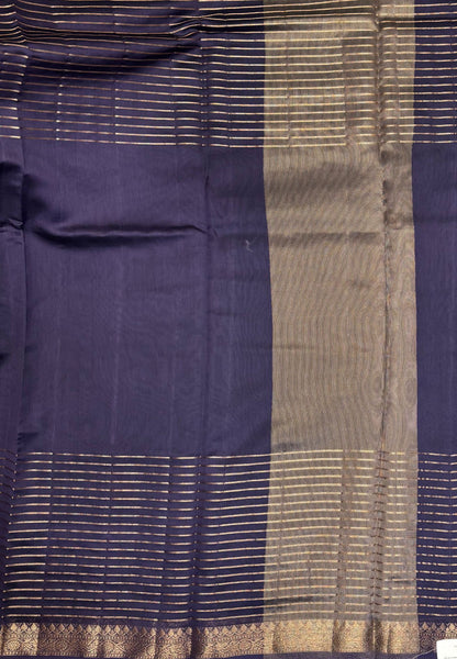 Semi Chinya Silk Saree-Dusty Violet In Fine Stripe Zari Border