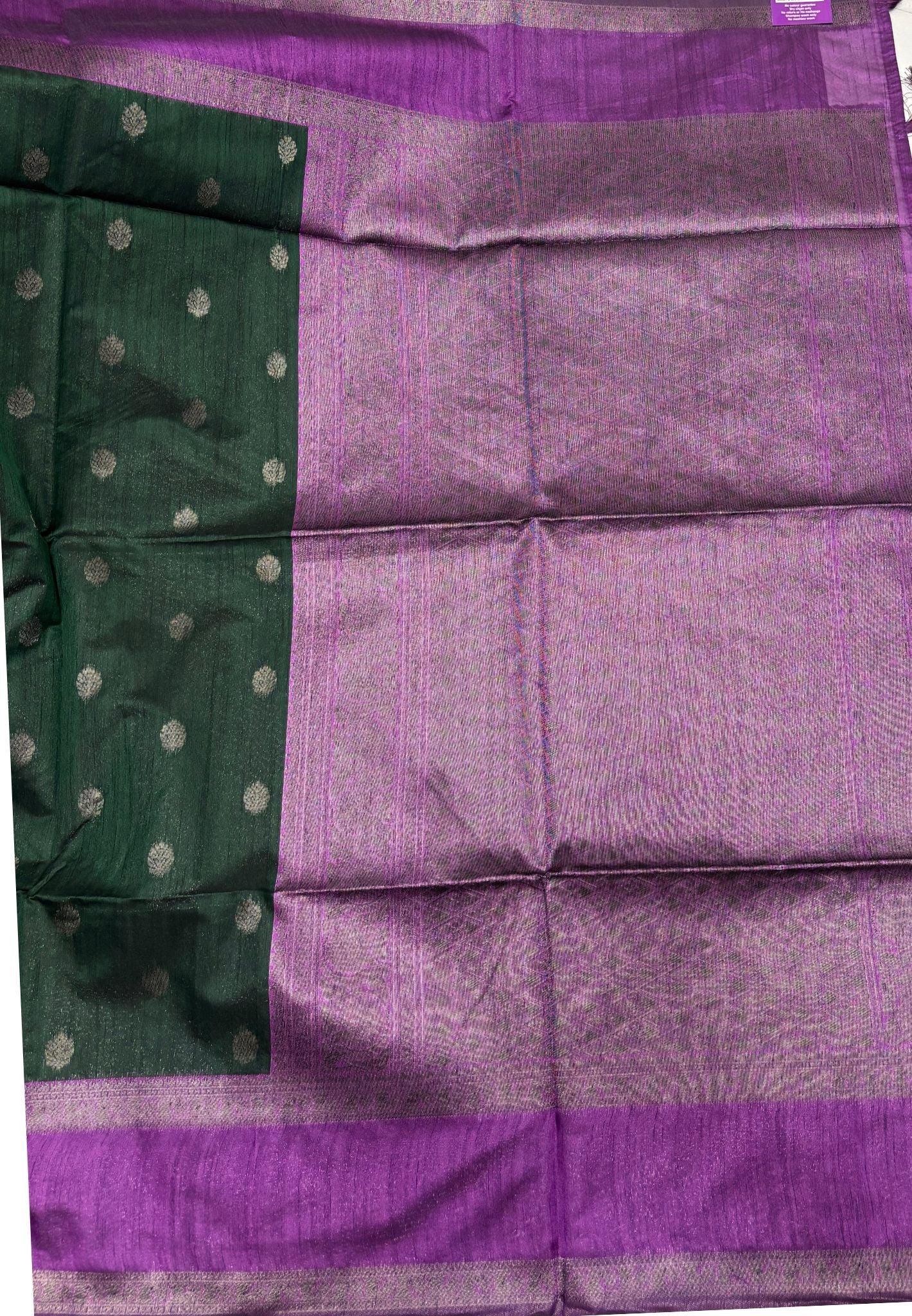 Semi Raw Silk Saree-Dark Green with Contrast Retapet Border